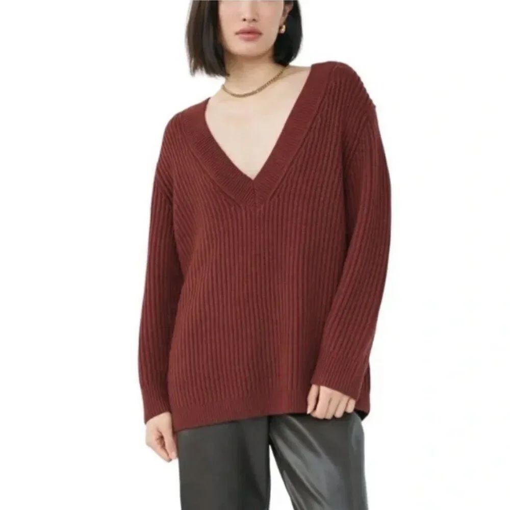 Aritzia Babaton Roger Oversized Knit Merino Wool Sweater - Burgundy Women's Sz L